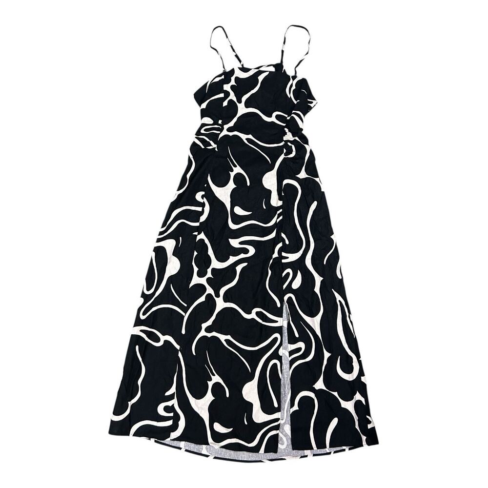 NEW Sam Edelman Merisa Linen-Blend Cutout Midi Sundress Black White M - Picture 4 of 16